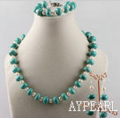 turquoise and white pearl necklace bracelet earrings set