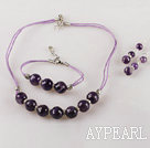 natural 8-14mm amethyst necklace bracelet and earrings set