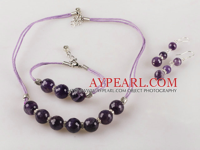 natural 8-14mm amethyst necklace bracelet and earrings set