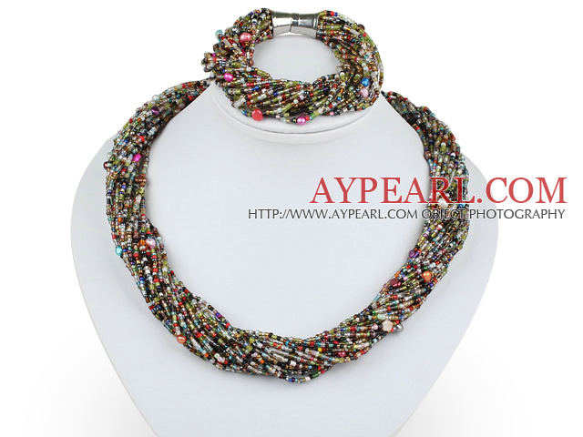 multi strand colorful glass beads set with magnetic clasp