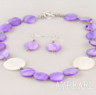 purple and white shell necklace earrings set