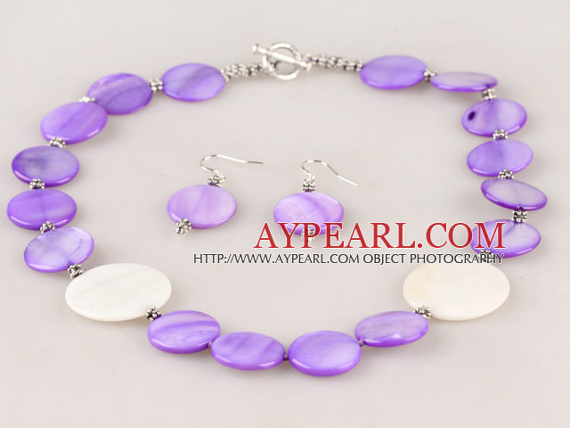 purple and white shell necklace earrings set