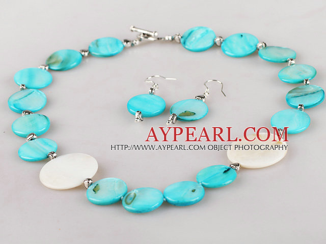 white and blue shell necklace and earrings set