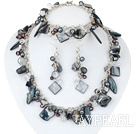 Black Series Assorted Black Pearl Shell Set med Metal Chain (Halsband Armband och matchade örhängen)