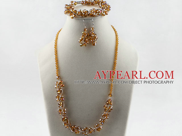 yellow Czech crystal necklace bracelet earrings set