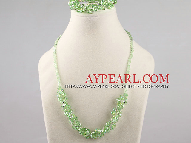 green Czech crystal necklace bracelet earrings set 