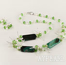 Wholesale white pearl green crystal and agate necklace earrings set