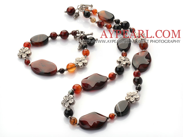 fancy agate and tibet silver charms necklace bracelet set