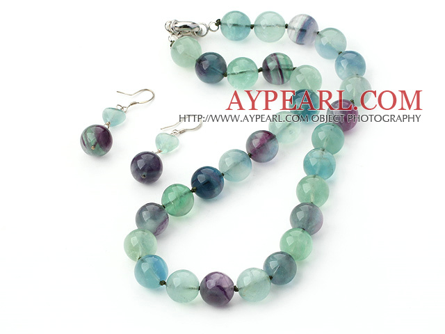 Elegant Round Rainbow Fluorite Beaded Necklace And Earrings Set