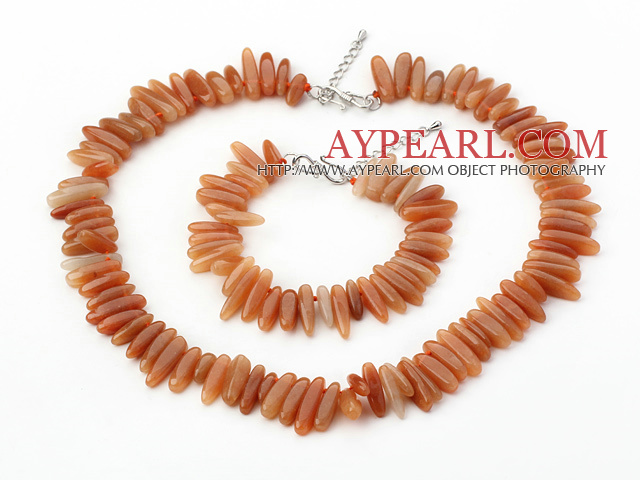 Fashion Red Knotted Teeth Aventurine Set With S Clasp(Necklace With Matched Bracelet)