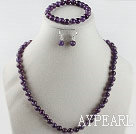 8mm natural amethyst ball necklace bracelet and earrings set