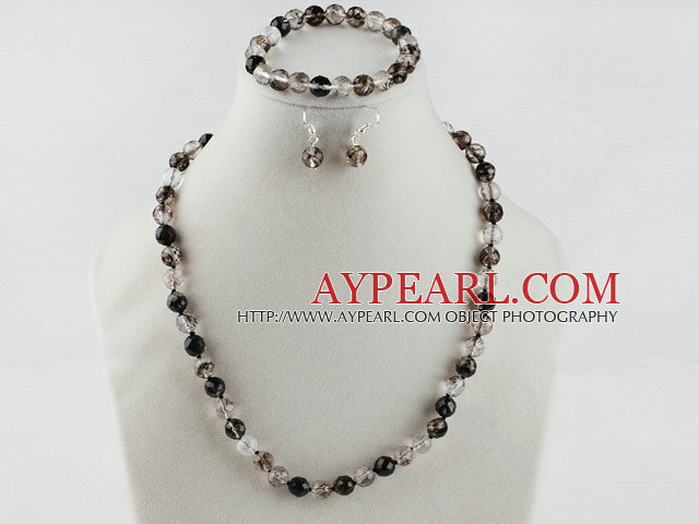 8mm faceted natural black cherry quartze ball necklace bracelet and earrings set