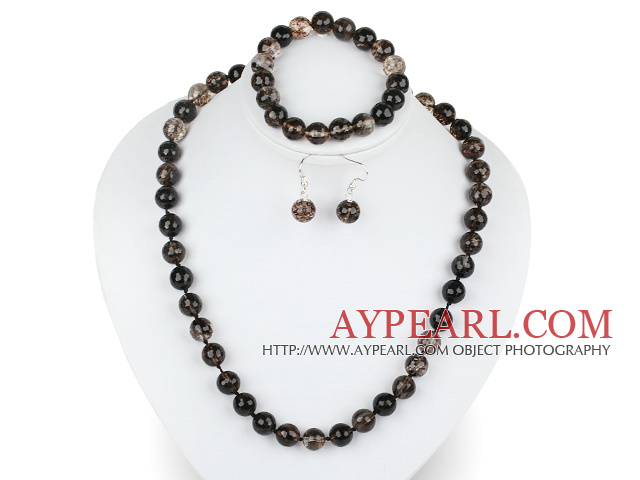 10mm faceted natural black cherry quartze ball necklace bracelet and earrings set