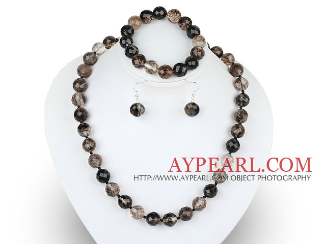 12mm faceted natural black cherry quartze ball necklace bracelet and earrings set