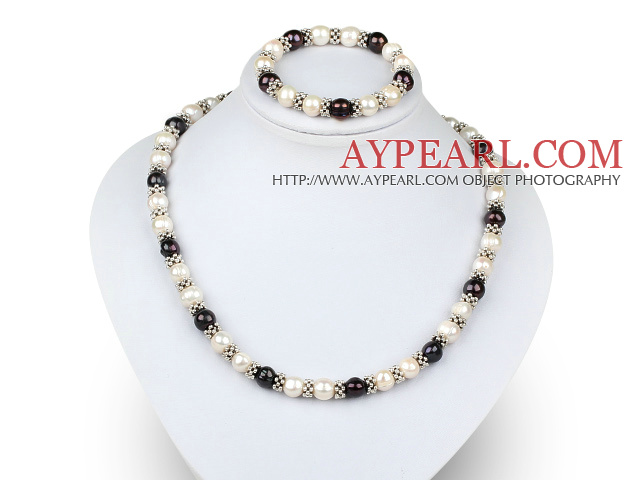 sellable 9-10mm fresh water pearl necklace bracelet  set 