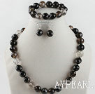 14mm faceted natural black cherry quartze ball necklace bracelet and earrings set