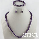 8mm facettiert natürliche Amethyst Kugel Halskette und Ohrringe Set