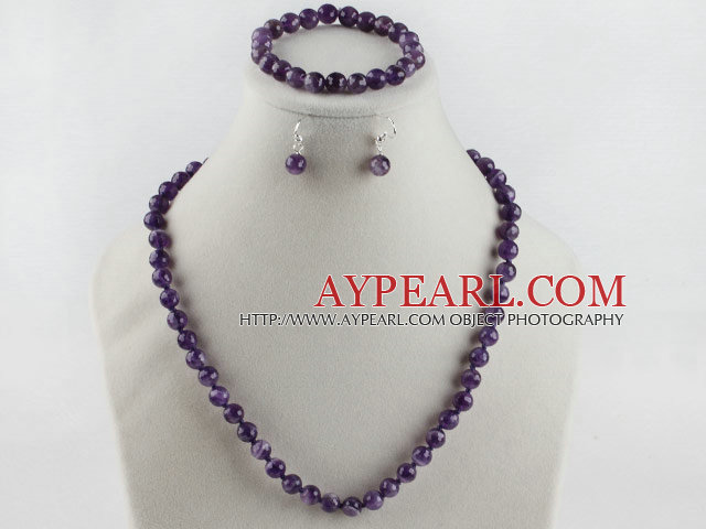 8mm faceted natural amethyst ball necklace bracelet and earrings set