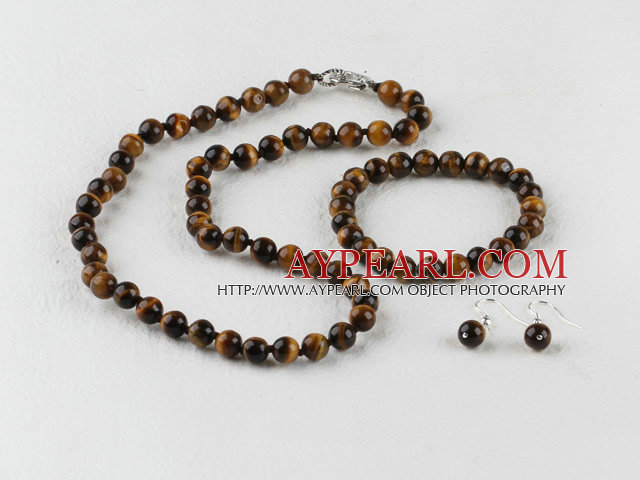 8mm round tiger eye necklace bracelet and earrings set