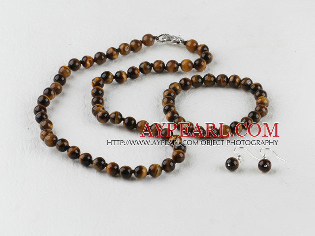 8mm ronde tigre collier oeil bracelet et boucles d'oreilles