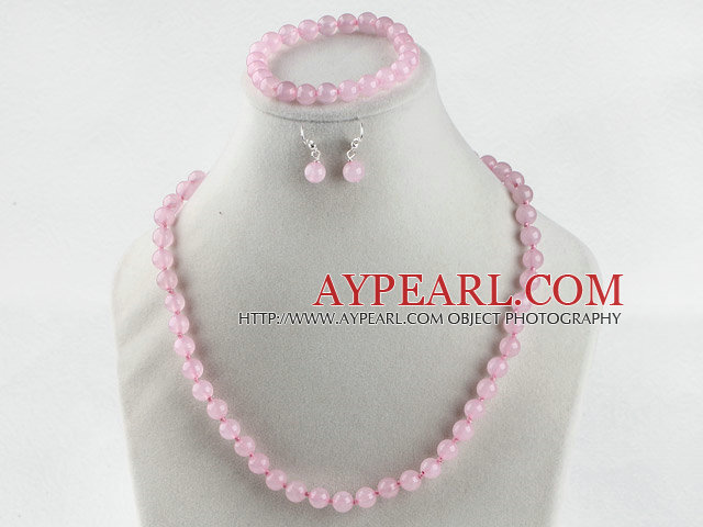 8mm facettes rose quartze collier bracelet boucles d'oreilles à boule