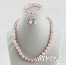 10mm faceted rose quartze beaded necklace bracelet earrings set