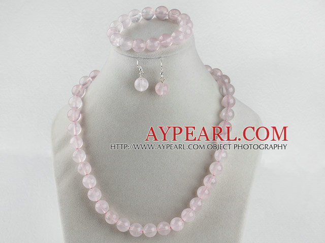12mm Rose quartze ball necklace bracelet earrings set