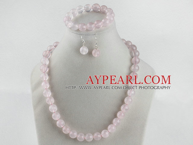 12mm facettiert stieg Quartze Kugel Halskette Armband Ohrringe Set
