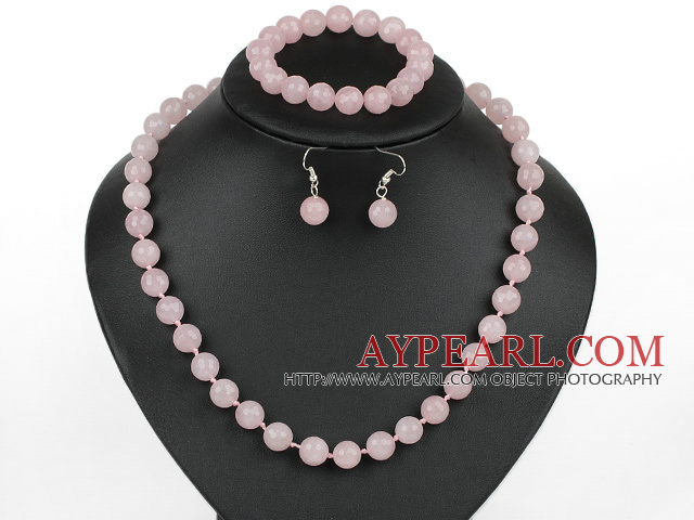 10mm faceted rose quartze ball necklace bracelet earrings set
