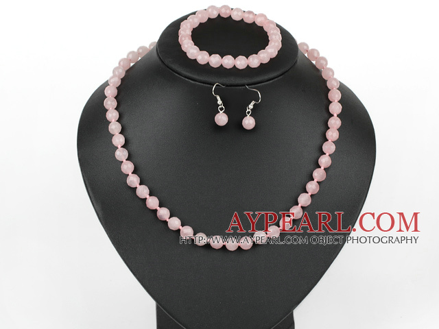 8mm faceted rose quartze ball necklace bracelet earrings set