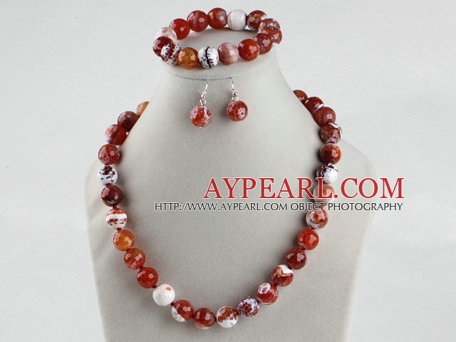 14mm burst pattern agate ball necklace bracelet earrings set