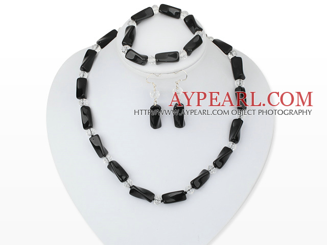 admirably white crystal black agate necklace bracelet earring set