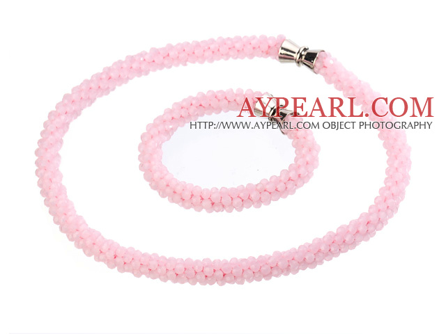 Fashion Style Single Strand Pink Jade Necklace Bracelet With Magnetic Clasp