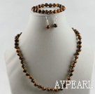 8mm faceted tiger eye ball necklace bracelet earrings set