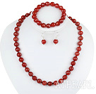 10mm faceted red agate ball necklace bracelet earrings set