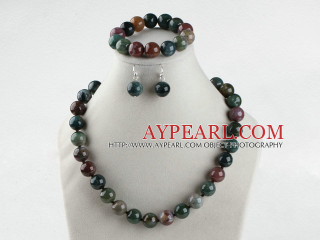 14mm faceted indian agate ball necklace bracelet earrings set