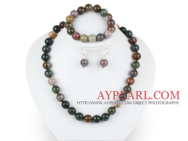 12mm faceted indian agate ball necklace bracelet earrings set