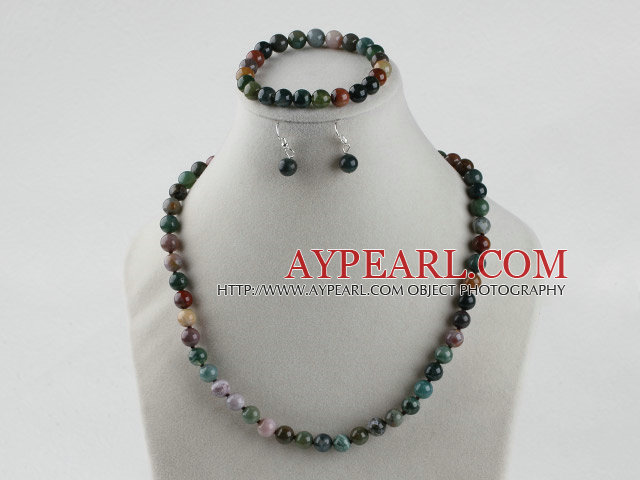 8mm faceted indian agate ball necklace bracelet earrings set