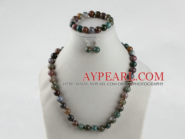 10mm faceted indian agate ball necklace bracelet earrings set