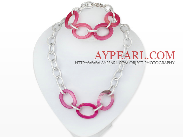 metal jewelry fahsion pink agate necklace bracelet set