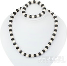 白い淡水真珠黒瑪瑙のネックレスのブレスレットセット