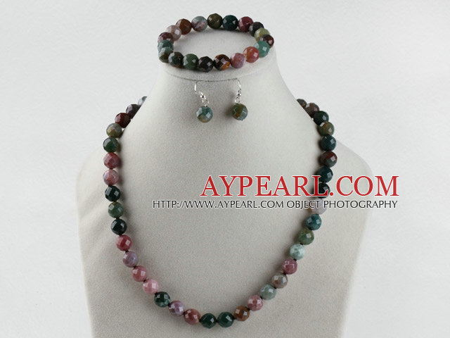 10mm faceted indian agate ball necklace bracelet earrings set