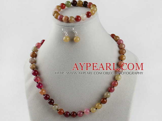 10mm three color jade ball necklace bracelet earrings set