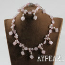 rose quartze and white pearl necklace bracelet set