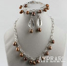 9-10mm brown Baroque shape pearl necklace bracelet earrings set