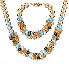 Summer Beautiful Cluster Style Multi Color Crystal Jewelry Set (Necklace with Matched Bracelet)