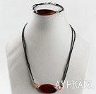 Simple Style Red Oval Agate Black Threaded Sets (Necklace With Matched Bracelet)