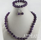 12mm natural amethyst ball necklace bracelet earrings set