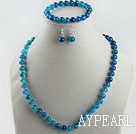 8mm blue agate ball necklace bracelet earrings set