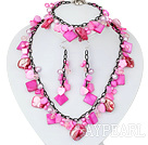 Hot Pink Series Assorted Hot Pink Pearl Shell Sett med Metal Chain (halskjede armbånd og matchede øredobber)